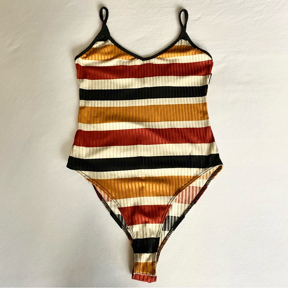 Mind Code Retro Stripe Poly / Spandex Bodysuit / … - image 2